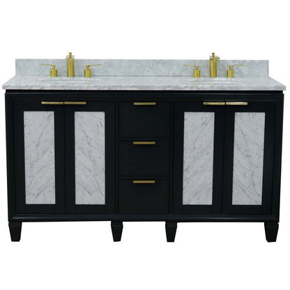 61" Double sink vanity in Dark Gray finish with White Carrara marble and oval sink - 400990-61D-DG-WMO