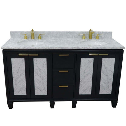 61" Double sink vanity in Dark Gray finish with White Carrara marble and oval sink - 400990-61D-DG-WMO