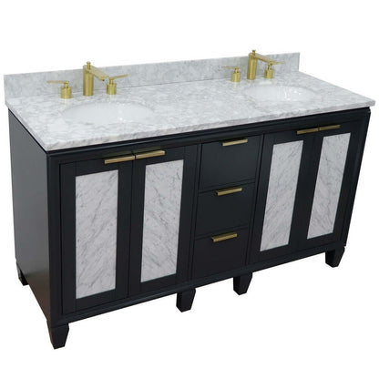 61" Double sink vanity in Dark Gray finish with White Carrara marble and oval sink - 400990-61D-DG-WMO