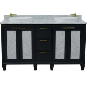 61" Double sink vanity in Dark Gray finish with White Carrara marble and round sink - 400990-61D-DG-WMRD