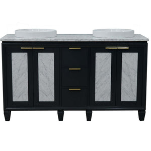 61" Double sink vanity in Dark Gray finish with White Carrara marble and round sink - 400990-61D-DG-WMRD