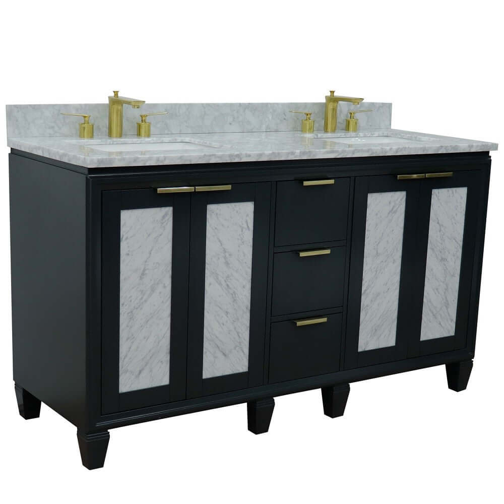 61" Double sink vanity in Dark Gray finish with White Carrara marble and rectangle sink - 400990-61D-DG-WMR