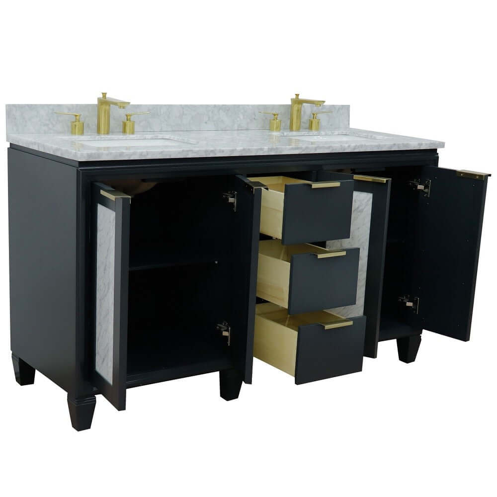 61" Double sink vanity in Dark Gray finish with White Carrara marble and rectangle sink - 400990-61D-DG-WMR