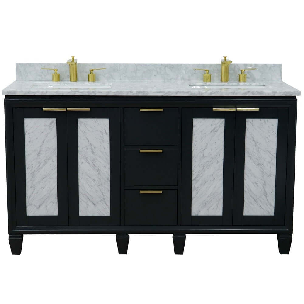 61" Double sink vanity in Dark Gray finish with White Carrara marble and rectangle sink - 400990-61D-DG-WMR