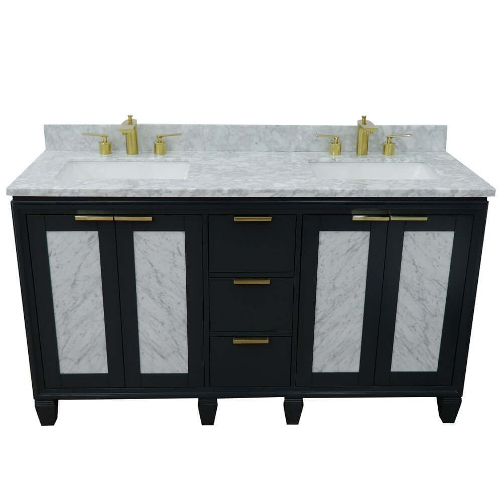 61" Double sink vanity in Dark Gray finish with White Carrara marble and rectangle sink - 400990-61D-DG-WMR