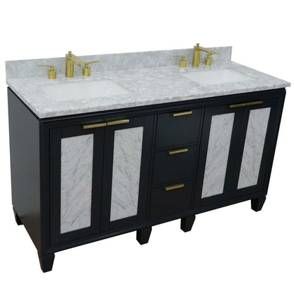 61" Double sink vanity in Dark Gray finish with White Carrara marble and rectangle sink - 400990-61D-DG-WMR