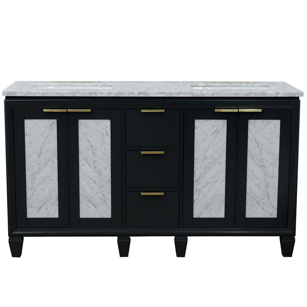 61" Double sink vanity in Dark Gray finish with White Carrara marble and rectangle sink - 400990-61D-DG-WMR