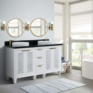 61" Double sink vanity in White finish with Black galaxy granite and round sink - 400990-61D-WH-BGRD