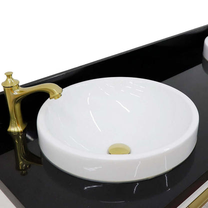 61" Double sink vanity in White finish with Black galaxy granite and round sink - 400990-61D-WH-BGRD