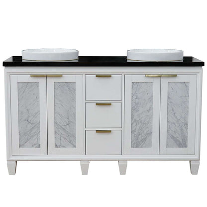 61" Double sink vanity in White finish with Black galaxy granite and round sink - 400990-61D-WH-BGRD