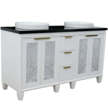Load image into Gallery viewer, 61&quot; Double sink vanity in White finish with Black galaxy granite and round sink - 400990-61D-WH-BGRD