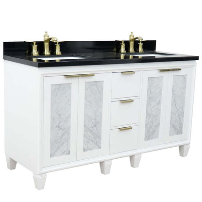 61" Double sink vanity in White finish with Black galaxy granite and rectangle sink - 400990-61D-WH-BGR