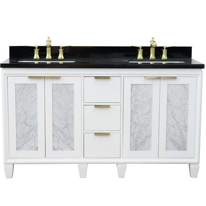 61" Double sink vanity in White finish with Black galaxy granite and rectangle sink - 400990-61D-WH-BGR