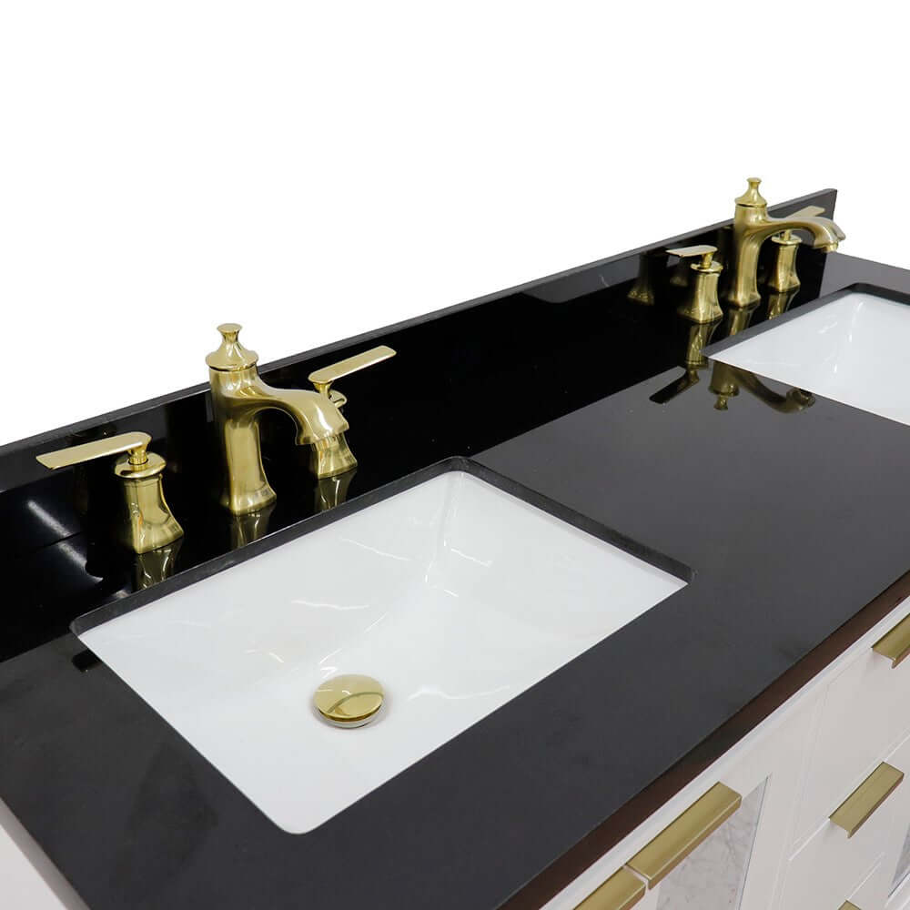 61" Double sink vanity in White finish with Black galaxy granite and rectangle sink - 400990-61D-WH-BGR