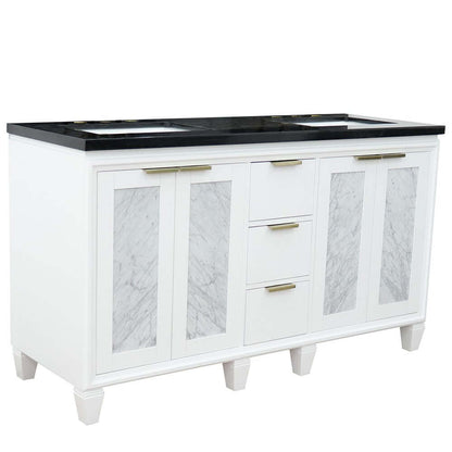 61" Double sink vanity in White finish with Black galaxy granite and rectangle sink - 400990-61D-WH-BGR