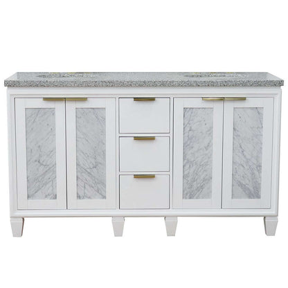 61" Double sink vanity in White finish with Gray granite and oval sink - 400990-61D-WH-GYO