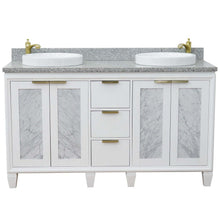 Load image into Gallery viewer, 61&quot; Double sink vanity in White finish with Gray granite and round sink - 400990-61D-WH-GYRD