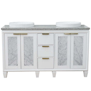 61" Double sink vanity in White finish with Gray granite and round sink - 400990-61D-WH-GYRD