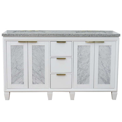 61" Double sink vanity in White finish with Gray granite and rectangle sink - 400990-61D-WH-GYR