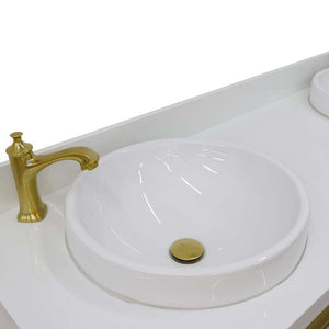 61" Double sink vanity in White finish with White quartz and round sink - 400990-61D-WH-WERD