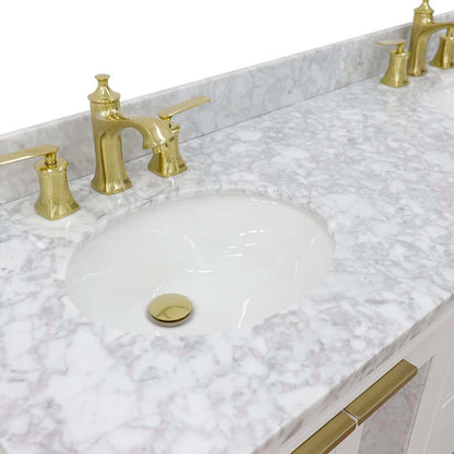 61" Double sink vanity in White finish with White Carrara marble and oval sink - 400990-61D-WH-WMO