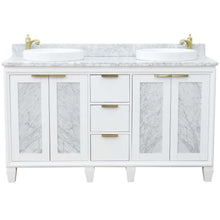 Load image into Gallery viewer, 61&quot; Double sink vanity in White finish with White Carrara marble and round sink - 400990-61D-WH-WMRD