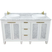 Load image into Gallery viewer, 61&quot; Double sink vanity in White finish with White Carrara marble and round sink - 400990-61D-WH-WMRD