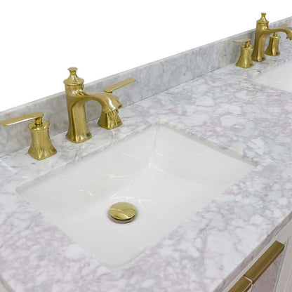 61" Double sink vanity in White finish with White Carrara marble and rectangle sink - 400990-61D-WH-WMR