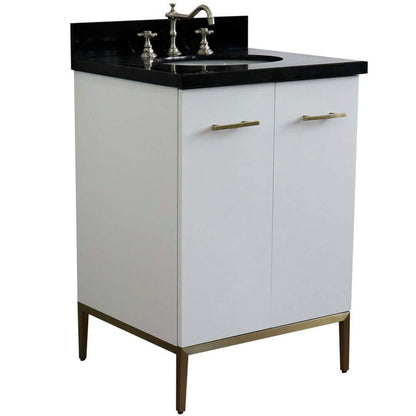 25" Single sink vanity in White finish with Black galaxy granite and oval sink - 408001-25-WH-BGO