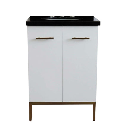 25" Single sink vanity in White finish with Black galaxy granite and oval sink - 408001-25-WH-BGO