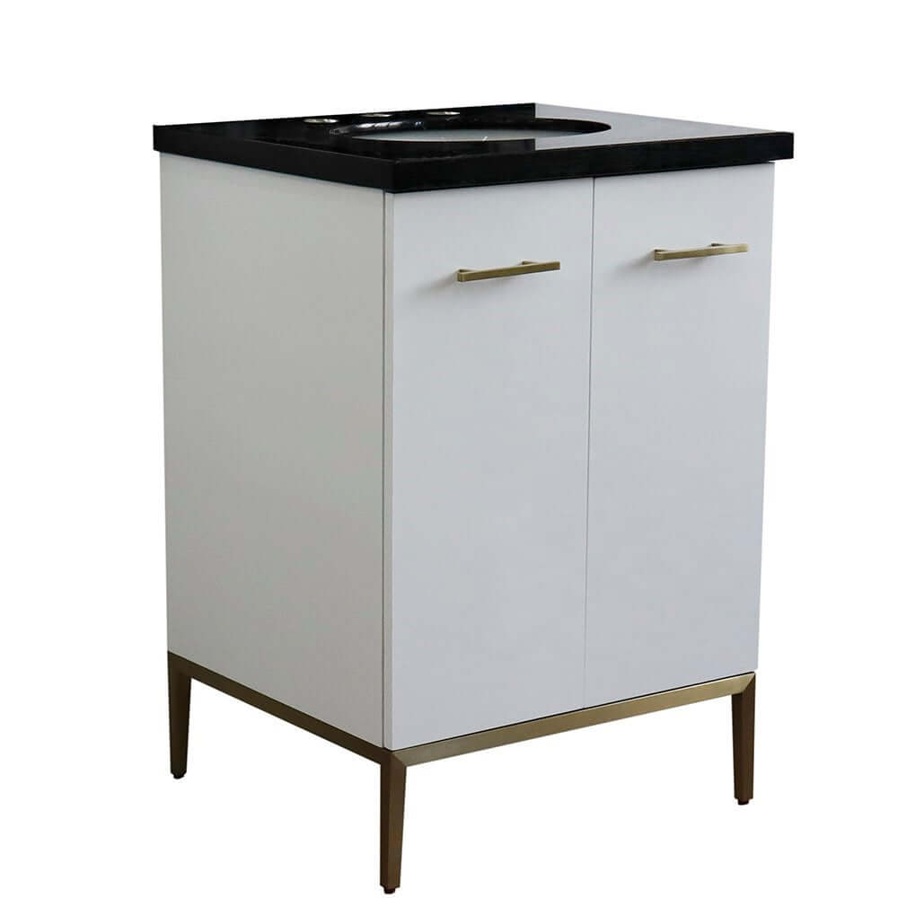 25" Single sink vanity in White finish with Black galaxy granite and oval sink - 408001-25-WH-BGO