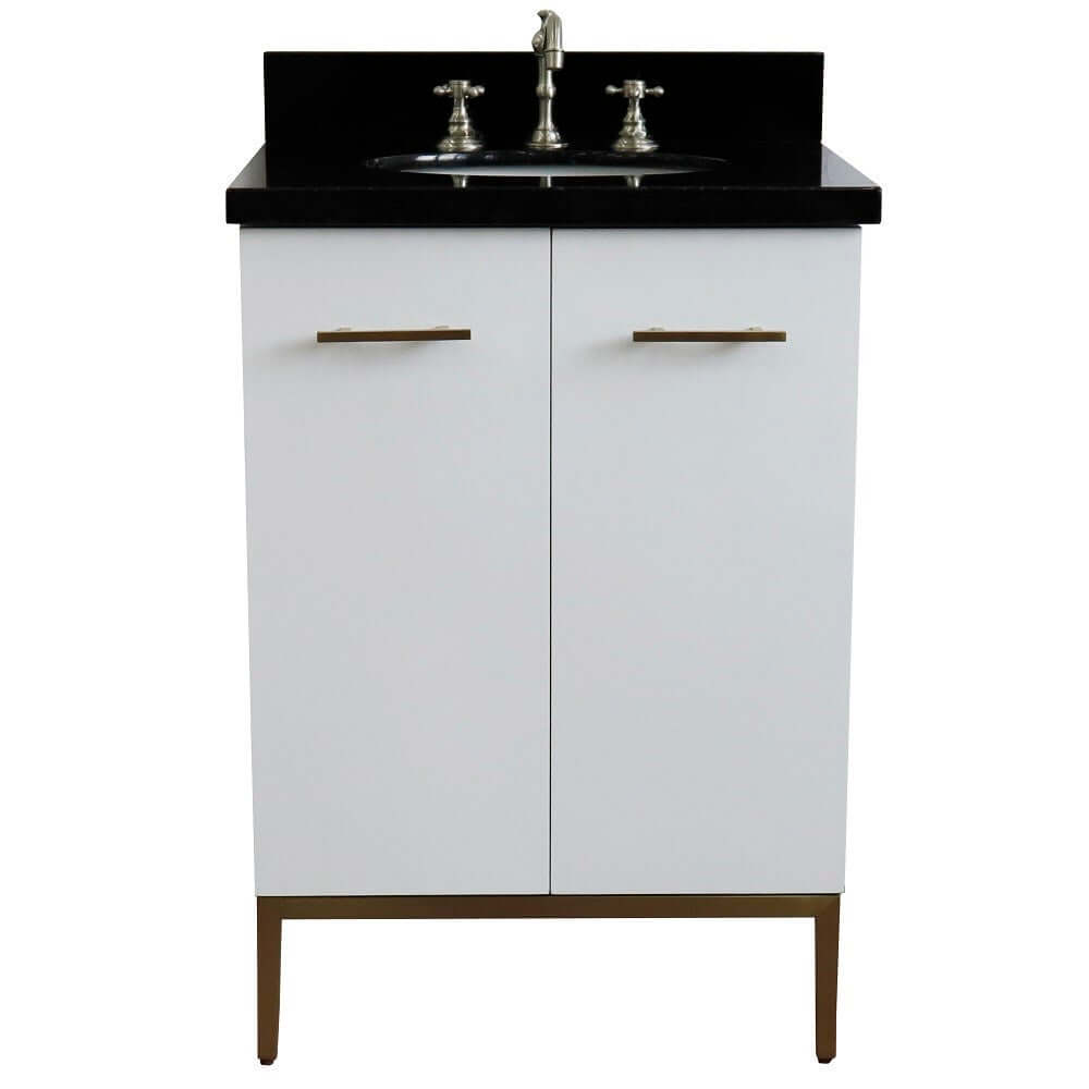 25" Single sink vanity in White finish with Black galaxy granite and oval sink - 408001-25-WH-BGO