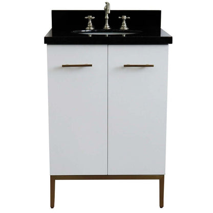 25" Single sink vanity in White finish with Black galaxy granite and oval sink - 408001-25-WH-BGO