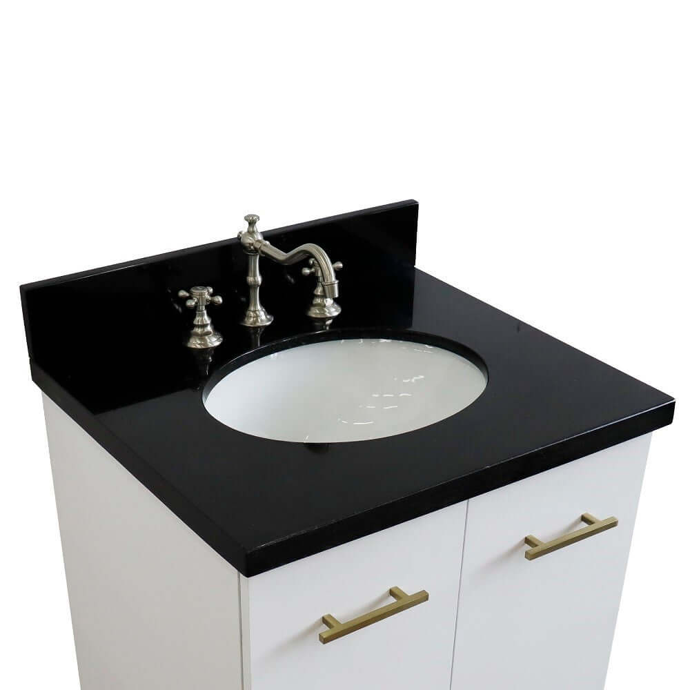 25" Single sink vanity in White finish with Black galaxy granite and oval sink - 408001-25-WH-BGO