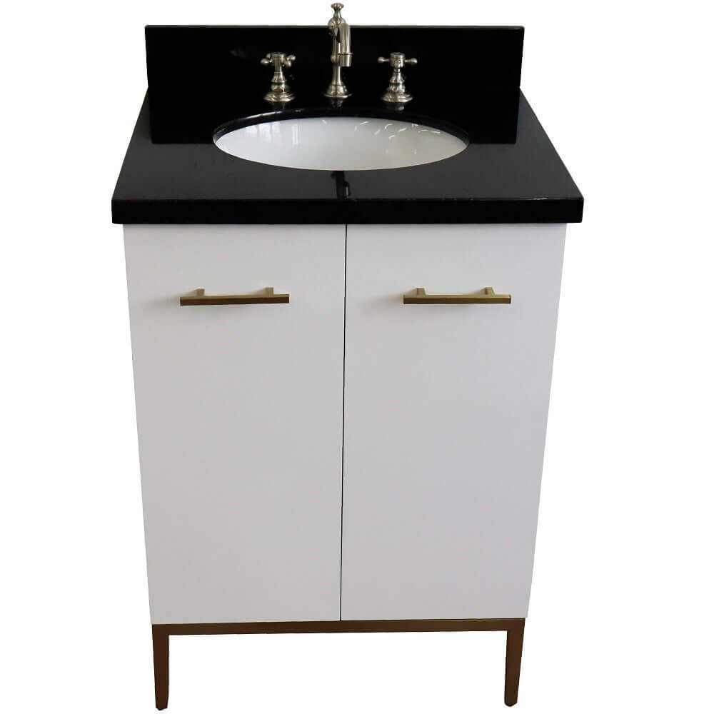 25" Single sink vanity in White finish with Black galaxy granite and oval sink - 408001-25-WH-BGO