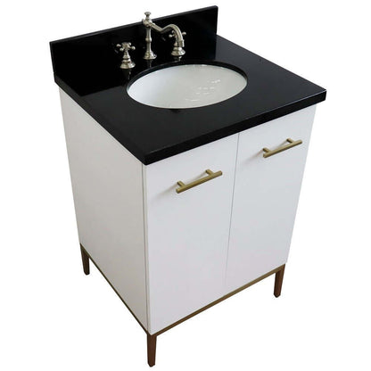 25" Single sink vanity in White finish with Black galaxy granite and oval sink - 408001-25-WH-BGO