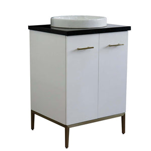 25" Single sink vanity in White finish with Black galaxy granite and round sink - 408001-25-WH-BGRD