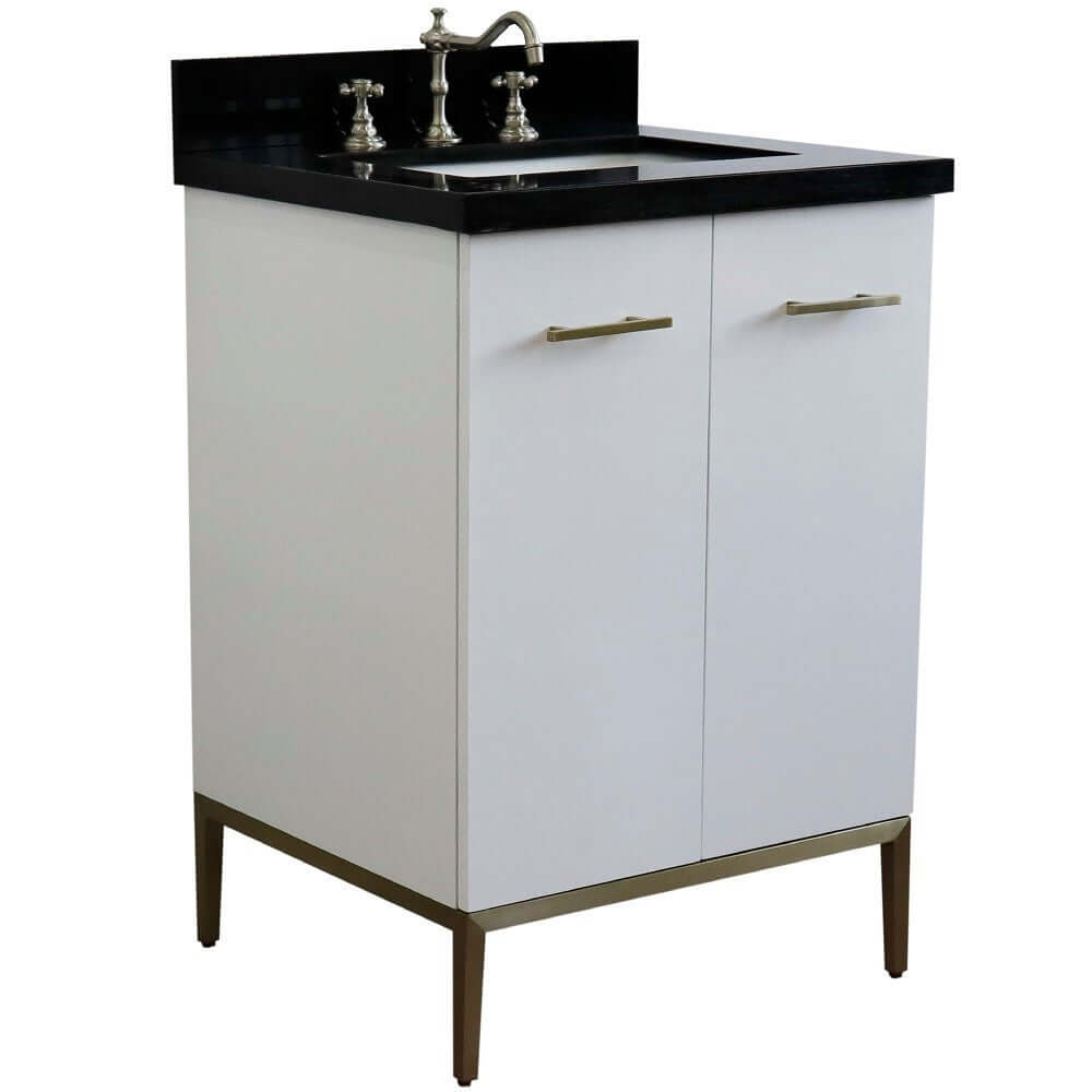 25" Single sink vanity in White finish with Black galaxy granite and rectangle sink - 408001-25-WH-BGR