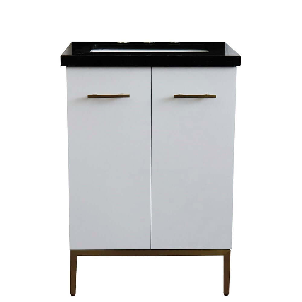 25" Single sink vanity in White finish with Black galaxy granite and rectangle sink - 408001-25-WH-BGR