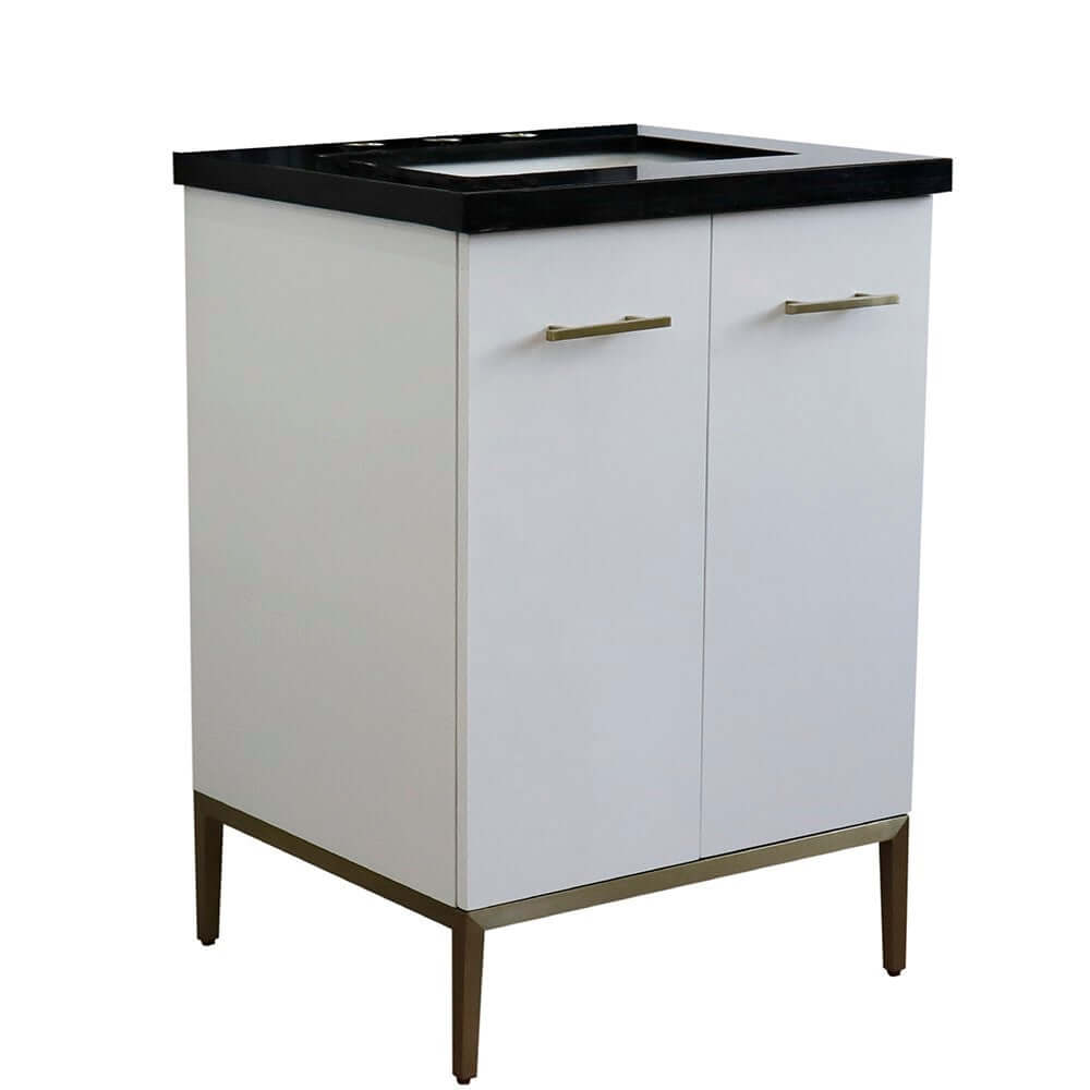 25" Single sink vanity in White finish with Black galaxy granite and rectangle sink - 408001-25-WH-BGR