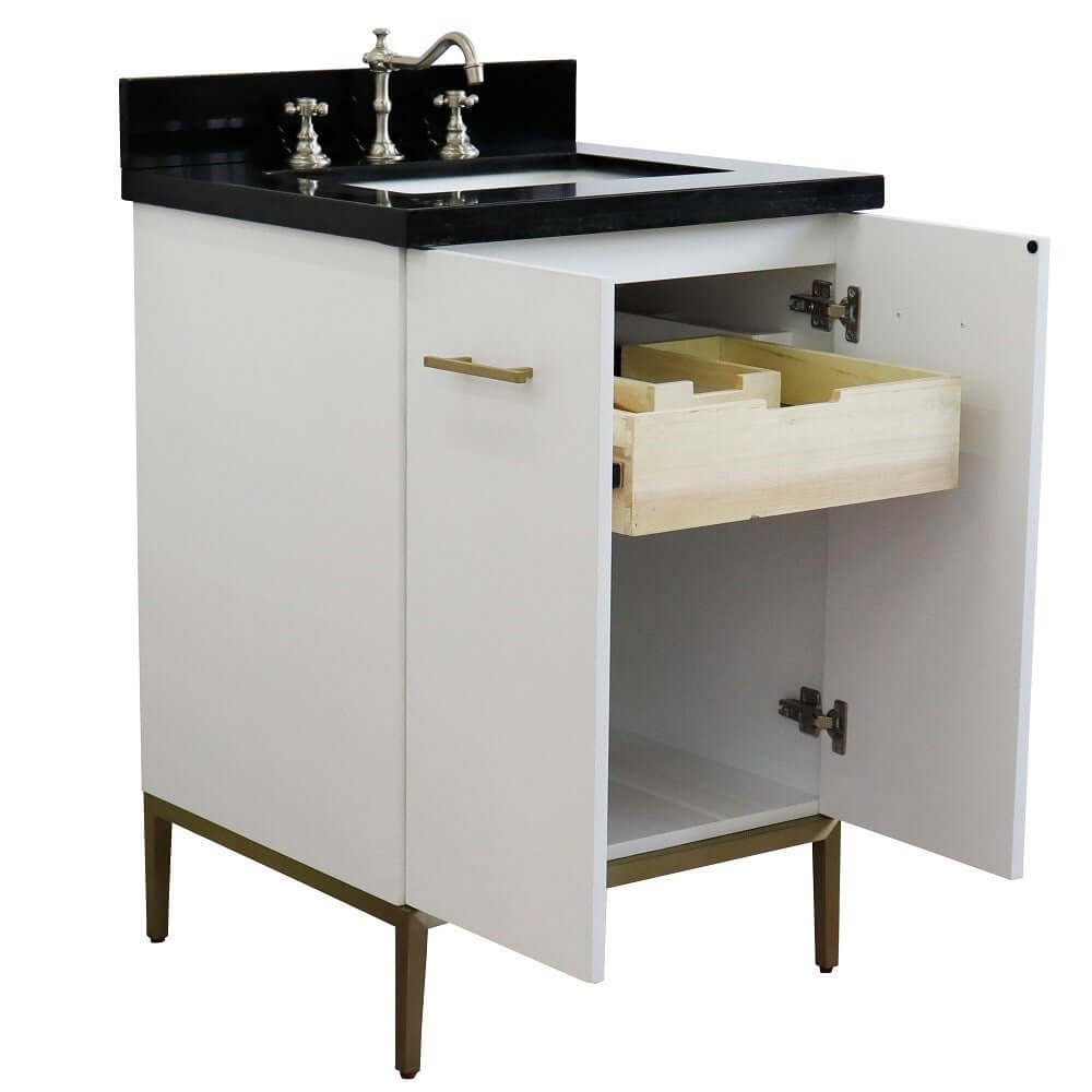 25" Single sink vanity in White finish with Black galaxy granite and rectangle sink - 408001-25-WH-BGR