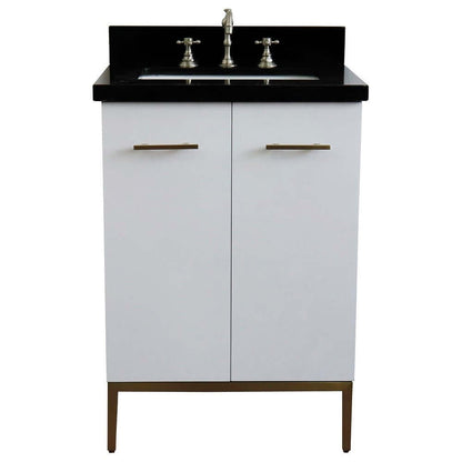 25" Single sink vanity in White finish with Black galaxy granite and rectangle sink - 408001-25-WH-BGR