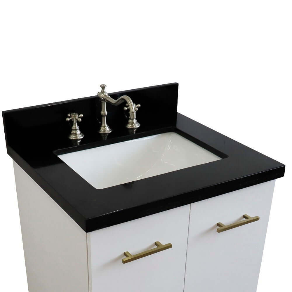 25" Single sink vanity in White finish with Black galaxy granite and rectangle sink - 408001-25-WH-BGR