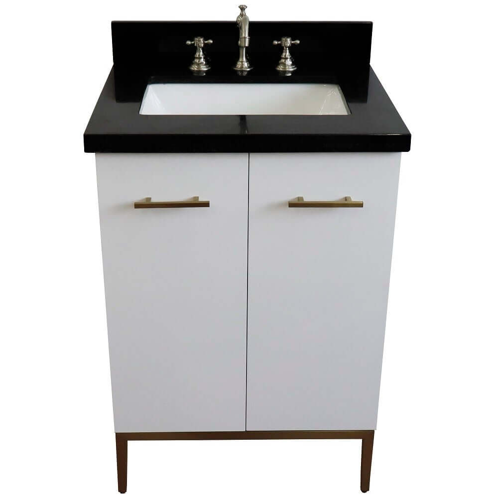 25" Single sink vanity in White finish with Black galaxy granite and rectangle sink - 408001-25-WH-BGR