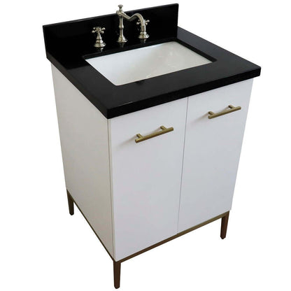 25" Single sink vanity in White finish with Black galaxy granite and rectangle sink - 408001-25-WH-BGR