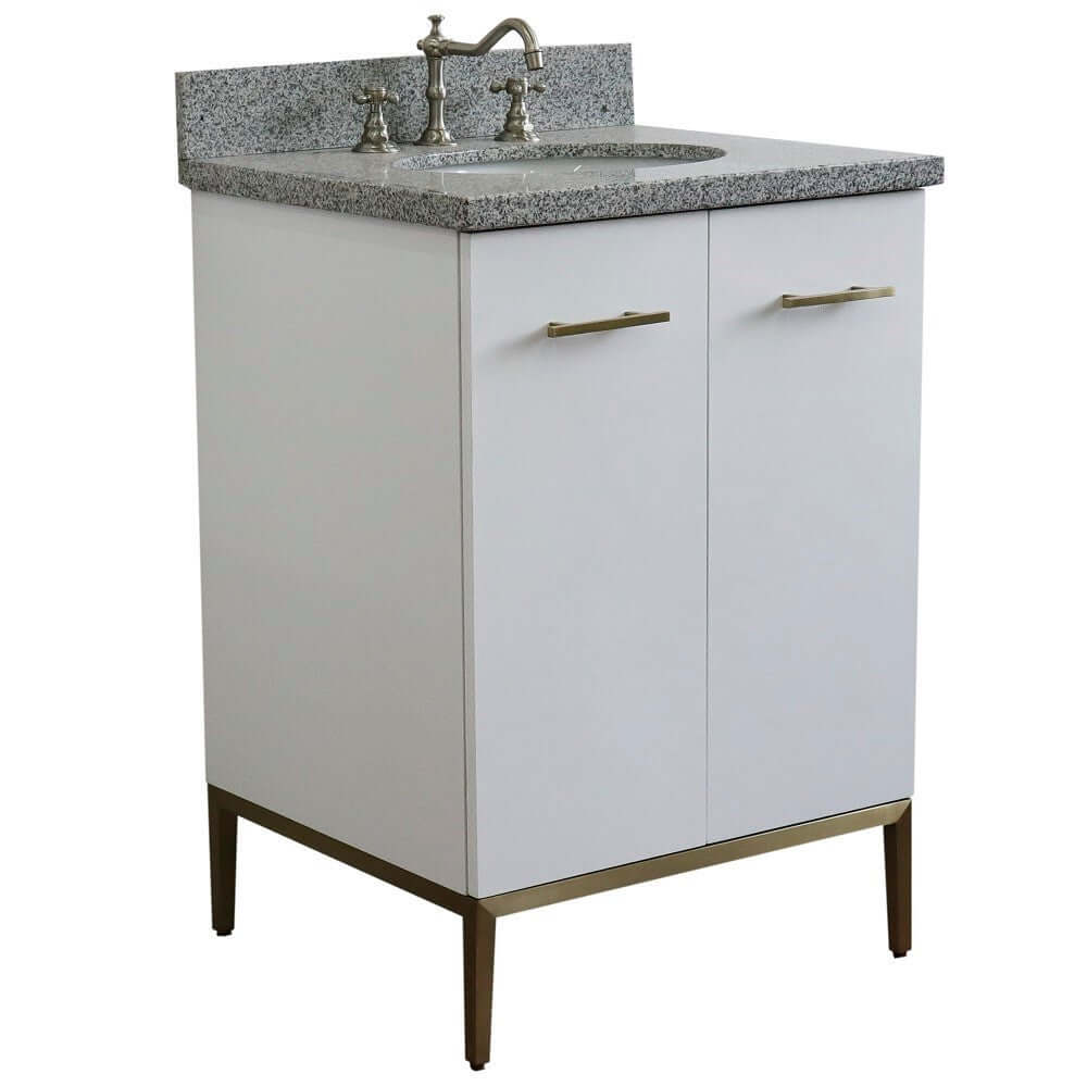 25" Single sink vanity in White finish with Gray granite and oval sink - 408001-25-WH-GYO