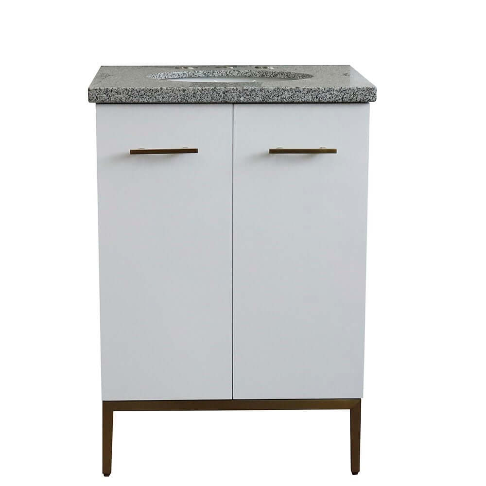 25" Single sink vanity in White finish with Gray granite and oval sink - 408001-25-WH-GYO