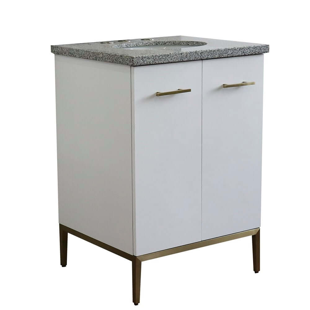 25" Single sink vanity in White finish with Gray granite and oval sink - 408001-25-WH-GYO