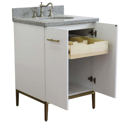 25" Single sink vanity in White finish with Gray granite and oval sink - 408001-25-WH-GYO