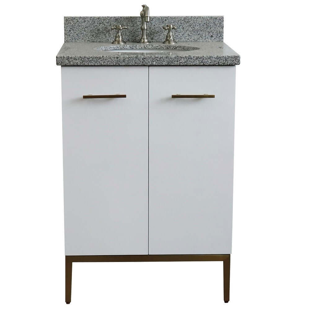 25" Single sink vanity in White finish with Gray granite and oval sink - 408001-25-WH-GYO